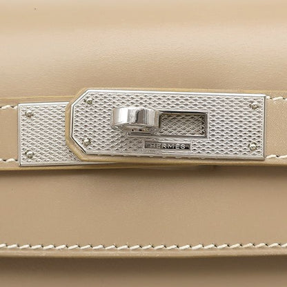 Hermes 2-Way Bag Kelly 28 Outer Stitch Guilloche Box Calf Pouss Iere Silver