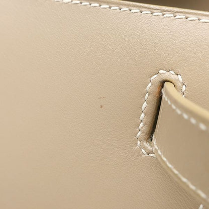 Hermes 2-Way Bag Kelly 28 Outer Stitch Guilloche Box Calf Pouss Iere Silver