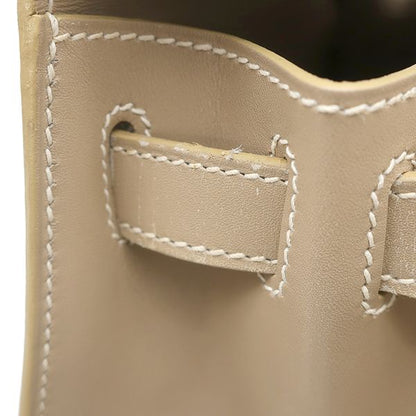 Hermes 2-Way Bag Kelly 28 Outer Stitch Guilloche Box Calf Pouss Iere Silver