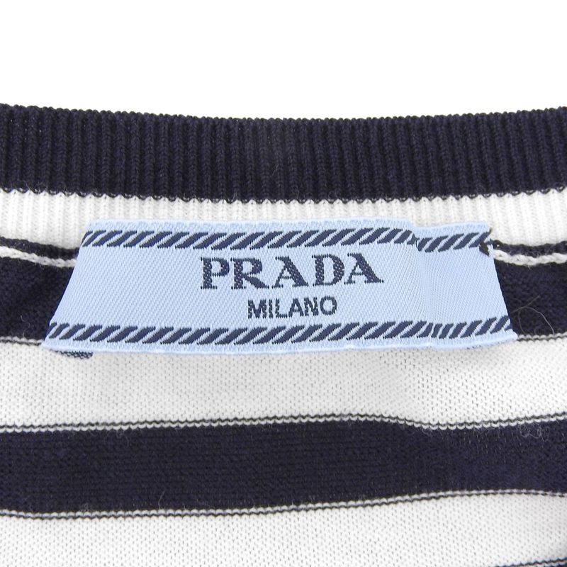 Prada Striped Short Sleeve Cotton T-shirt Top Women's Navy And White 40 P24v1d