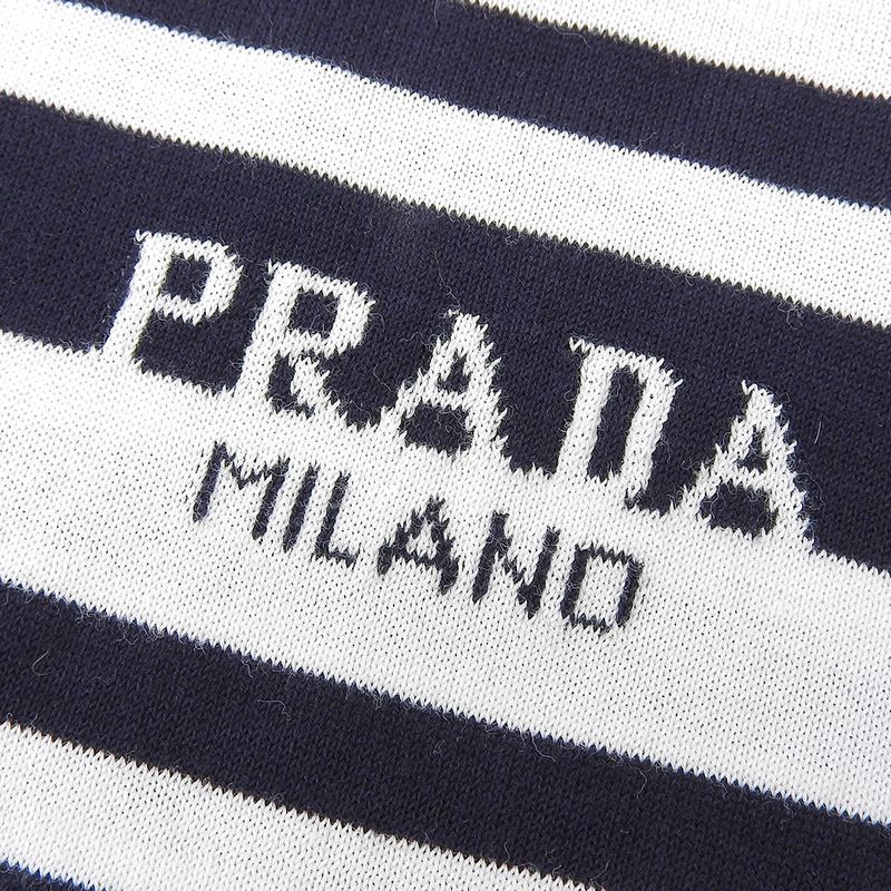 Prada Striped Short Sleeve Cotton T-shirt Top Women's Navy And White 40 P24v1d