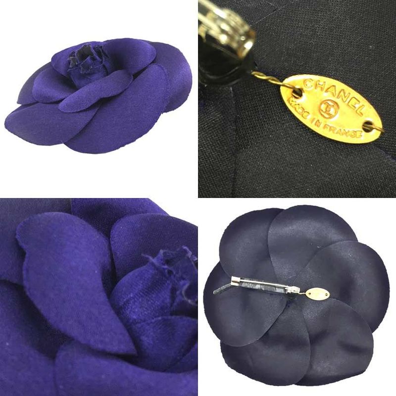 Chanel Camellia Corsage Brooch Flower Purple Satin With Box Aq11781