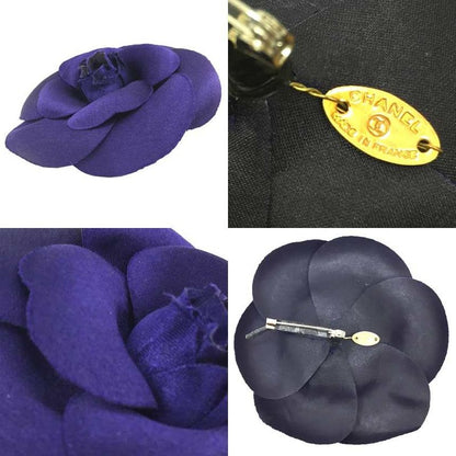 Chanel Camellia Corsage Brooch Flower Purple Satin With Box Aq11781