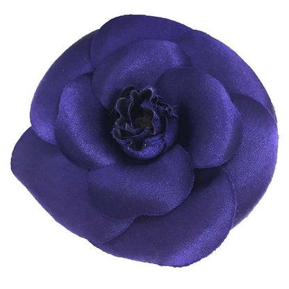 Chanel Camellia Corsage Brooch Flower Purple Satin With Box Aq11781