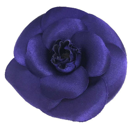 Chanel Camellia Corsage Brooch Flower Purple Satin With Box Aq11781