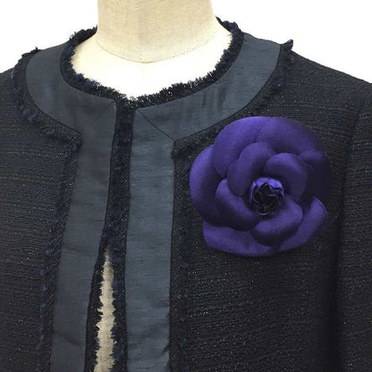 Chanel Camellia Corsage Brooch Flower Purple Satin With Box Aq11781