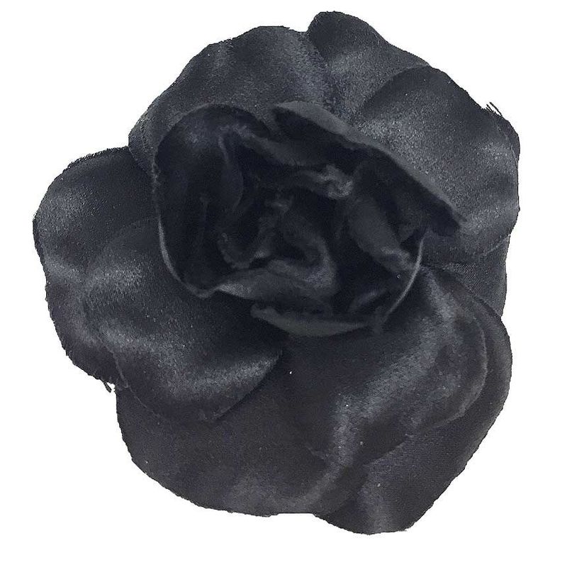 Chanel Camellia Corsage Brooch Flower Black With Black Box Aq11782