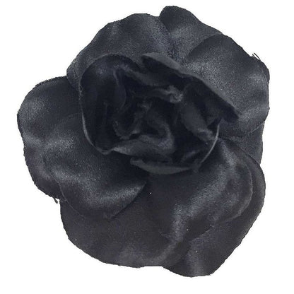 Chanel Camellia Corsage Brooch Flower Black With Black Box Aq11782