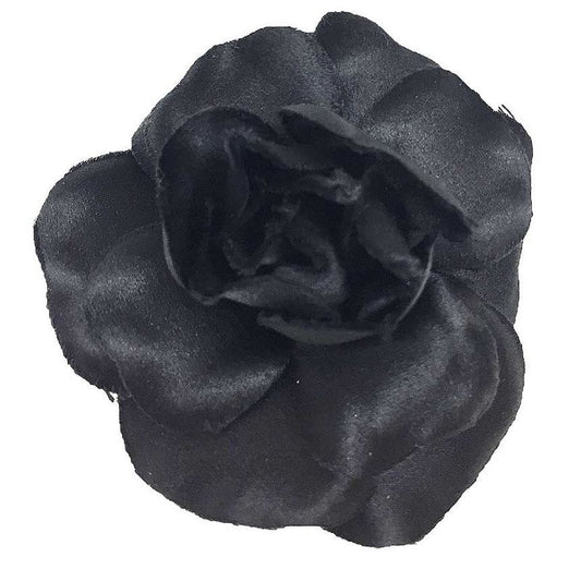 Chanel Camellia Corsage Brooch Flower Black With Black Box Aq11782