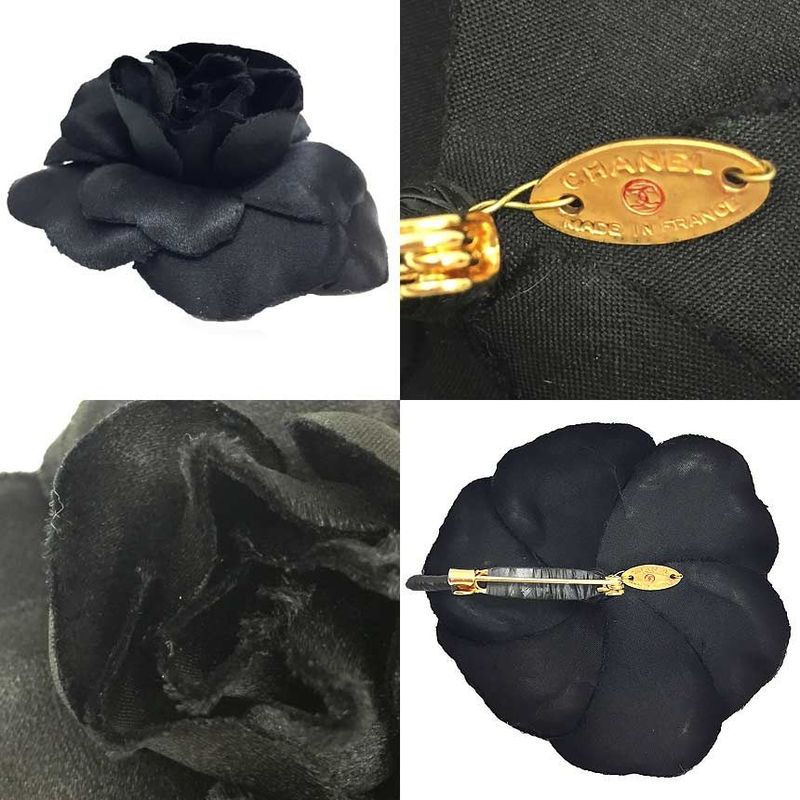 Chanel Camellia Corsage Brooch Flower Black With Black Box Aq11782