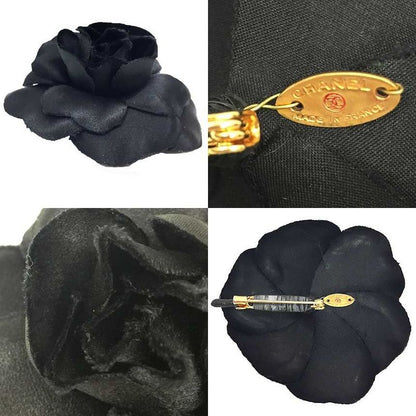 Chanel Camellia Corsage Brooch Flower Black With Black Box Aq11782