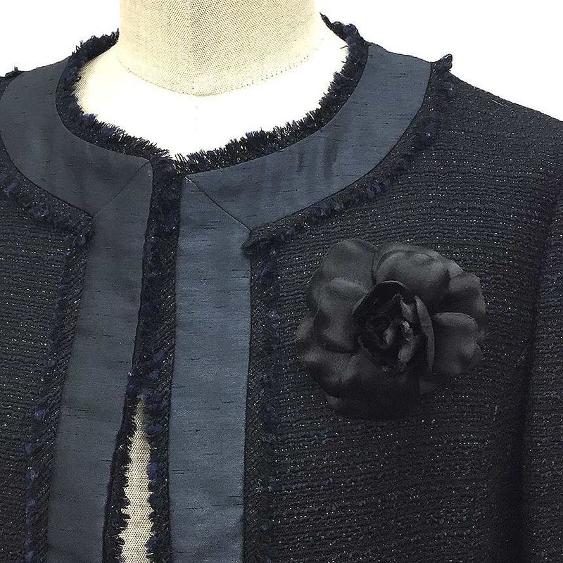 Chanel Camellia Corsage Brooch Flower Black With Black Box Aq11782