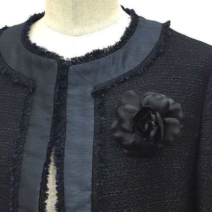 Chanel Camellia Corsage Brooch Flower Black With Black Box Aq11782
