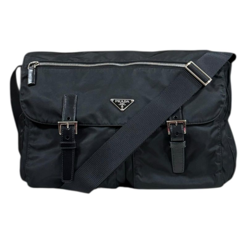Prada Messenger Bag Shoulder Bag Nylon Bt1738 Black Unisex Prada Preowned Prada