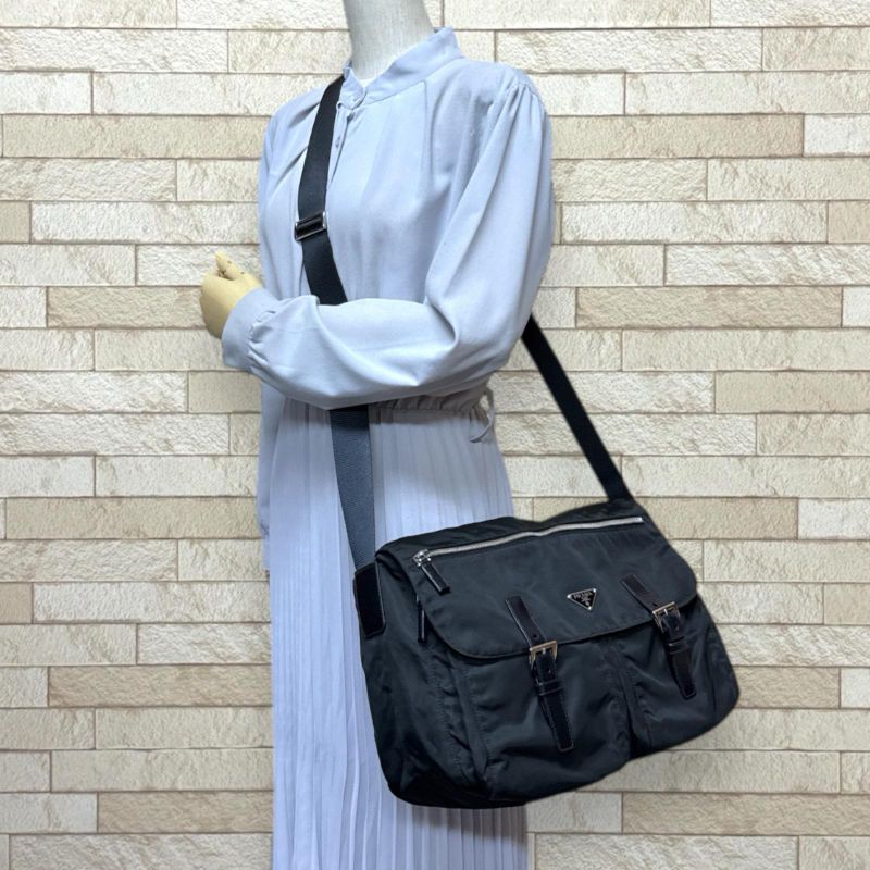 Prada Messenger Bag Shoulder Bag Nylon Bt1738 Black Unisex Prada Preowned Prada