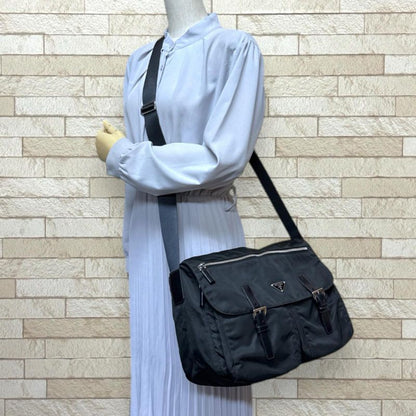 Prada Messenger Bag Shoulder Bag Nylon Bt1738 Black Unisex Prada Preowned Prada