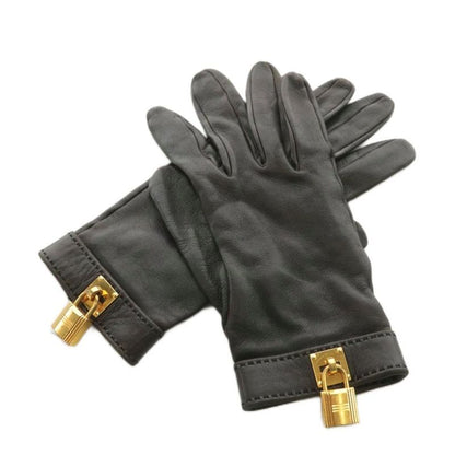 Hermes Kelly Gloves Cadenas Padlock Leather 6.5 Brown AN10 - OH