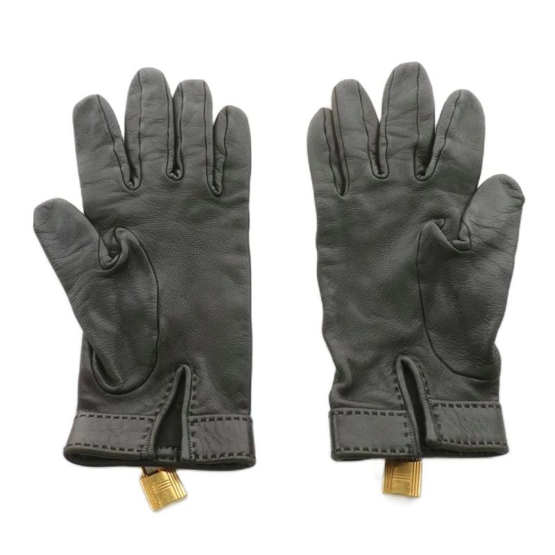 Hermes Kelly Gloves Cadenas Padlock Leather 6.5 Brown AN10 - OH