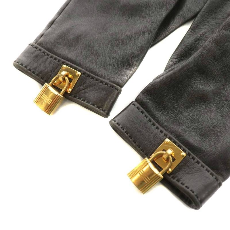 Hermes Kelly Gloves Cadenas Padlock Leather 6.5 Brown AN10 - OH