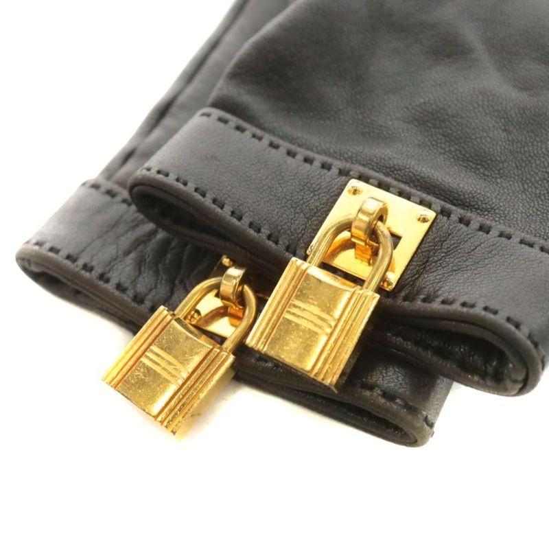 Hermes Kelly Gloves Cadenas Padlock Leather 6.5 Brown AN10 - OH