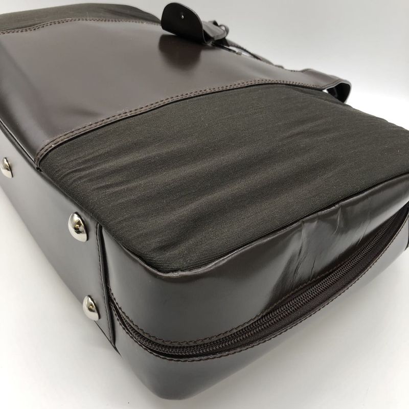 Gucci 010 0305 Business Bag Briefcase With Key Nylon Leather Khaki Brown