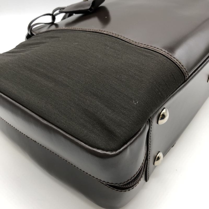 Gucci 010 0305 Business Bag Briefcase With Key Nylon Leather Khaki Brown