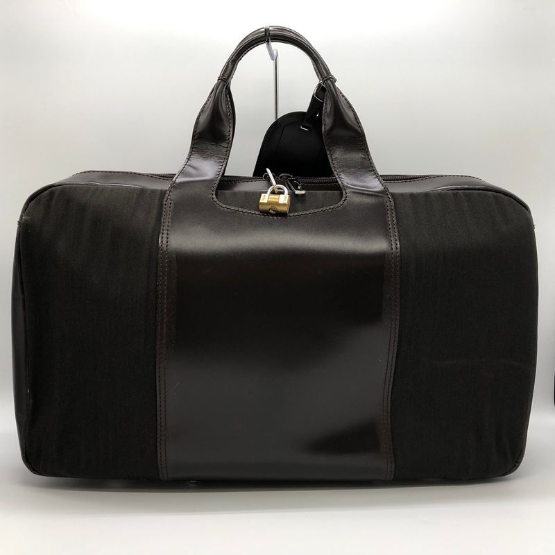 Gucci 010 0305 Business Bag Briefcase With Key Nylon Leather Khaki Brown