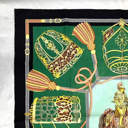 Hermes Carre 90 LES Muserolles Nose Leather Scarf Green Black Women