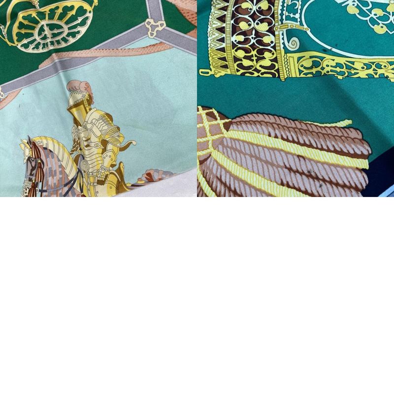 Hermes Carre 90 LES Muserolles Nose Leather Scarf Green Black Women