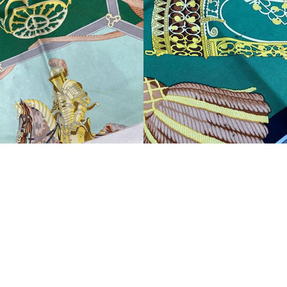 Hermes Carre 90 LES Muserolles Nose Leather Scarf Green Black Women