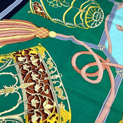 Hermes Carre 90 LES Muserolles Nose Leather Scarf Green Black Women