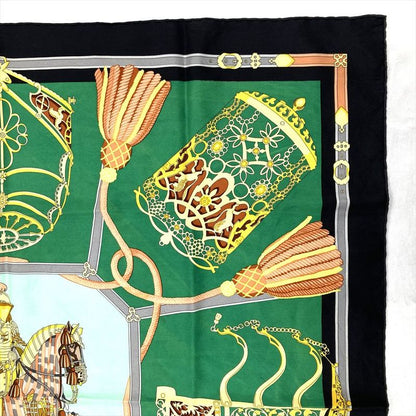 Hermes Carre 90 LES Muserolles Nose Leather Scarf Green Black Women