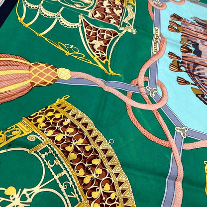 Hermes Carre 90 LES Muserolles Nose Leather Scarf Green Black Women