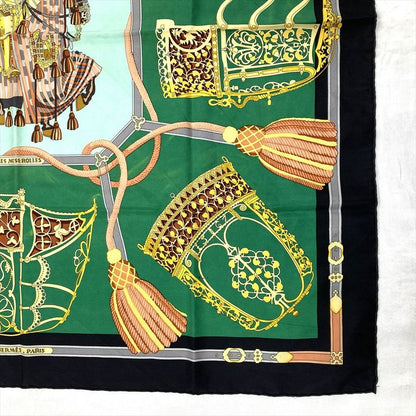 Hermes Carre 90 LES Muserolles Nose Leather Scarf Green Black Women