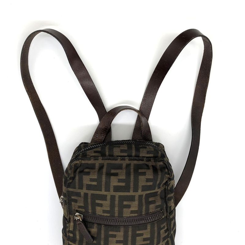 Fendi Zucca Backpack Sac Daypack Backpack Nylon Brown Women Men Vintage Fashion