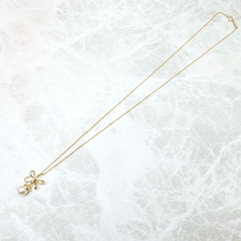 Tiffany & Co Wire Flower Pearl Yellow Gold Approx 45cm (17.72in) U