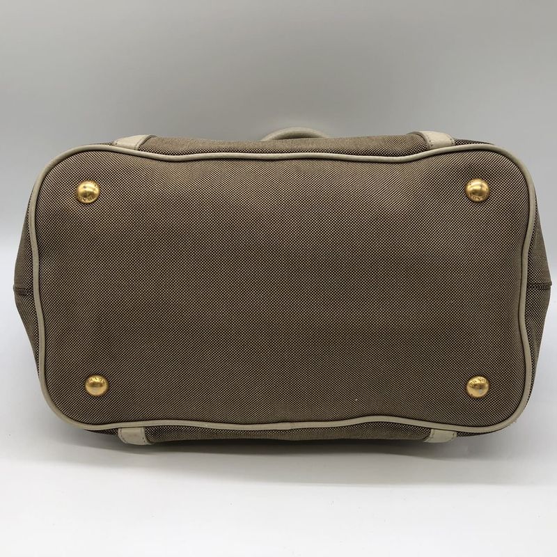 Prada Tote Handbag Shoulder Bag 2way Jacquard Logo Canvas Beige Leather Ladies
