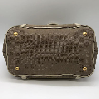 Prada Tote Handbag Shoulder Bag 2way Jacquard Logo Canvas Beige Leather Ladies
