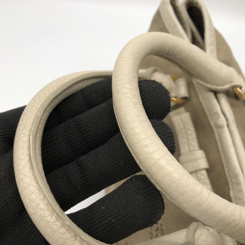 Prada Tote Handbag Shoulder Bag 2way Jacquard Logo Canvas Beige Leather Ladies