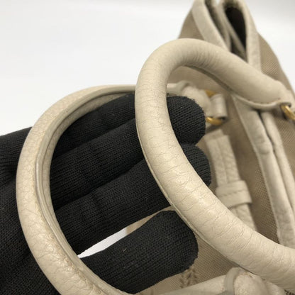 Prada Tote Handbag Shoulder Bag 2way Jacquard Logo Canvas Beige Leather Ladies