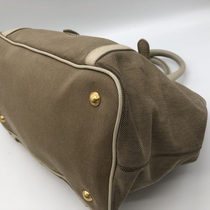Prada Tote Handbag Shoulder Bag 2way Jacquard Logo Canvas Beige Leather Ladies
