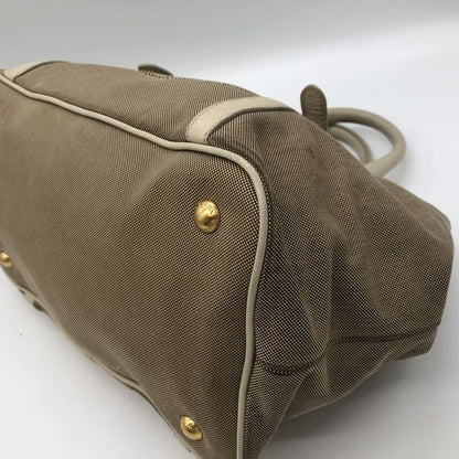 Prada Tote Handbag Shoulder Bag 2way Jacquard Logo Canvas Beige Leather Ladies