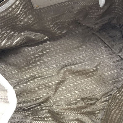 Prada Tote Handbag Shoulder Bag 2way Jacquard Logo Canvas Beige Leather Ladies