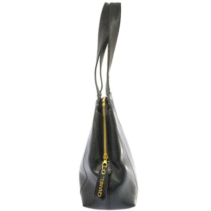 Chanel Logo Embroidery Caviar Skin Gold Hardware Handbag Tote Bag / Black /