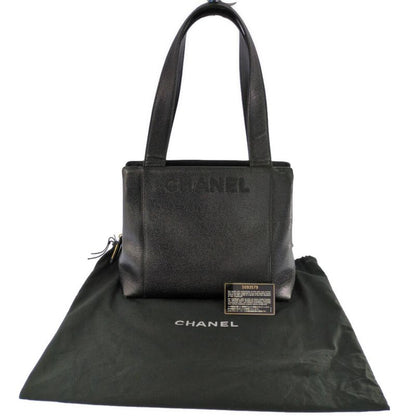Chanel Logo Embroidery Caviar Skin Gold Hardware Handbag Tote Bag / Black /