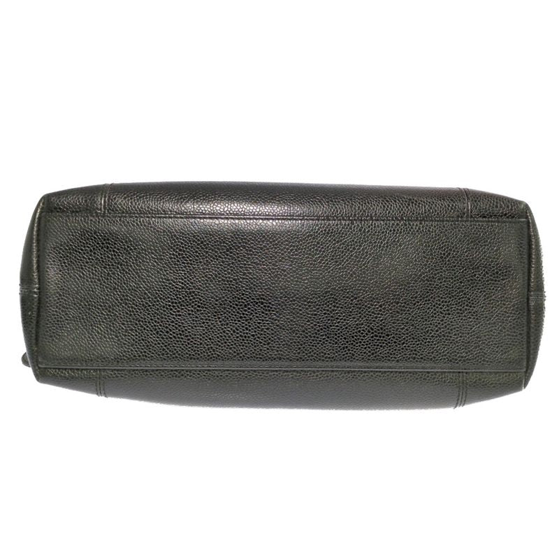 Chanel Logo Embroidery Caviar Skin Gold Hardware Handbag Tote Bag / Black /