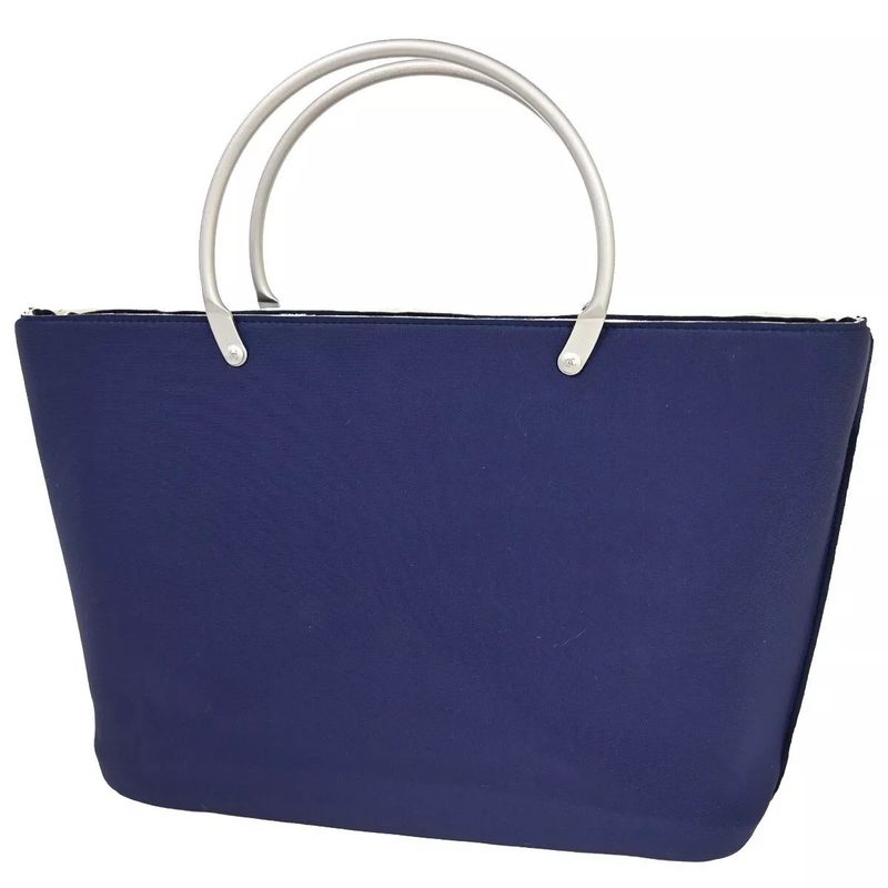 Chanel Handbag CC Coco Mark Polyester Silver Navy 35bs017