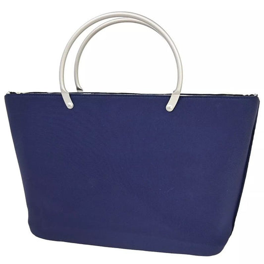 Chanel Handbag CC Coco Mark Polyester Silver Navy 35bs017