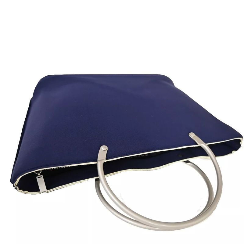 Chanel Handbag CC Coco Mark Polyester Silver Navy 35bs017