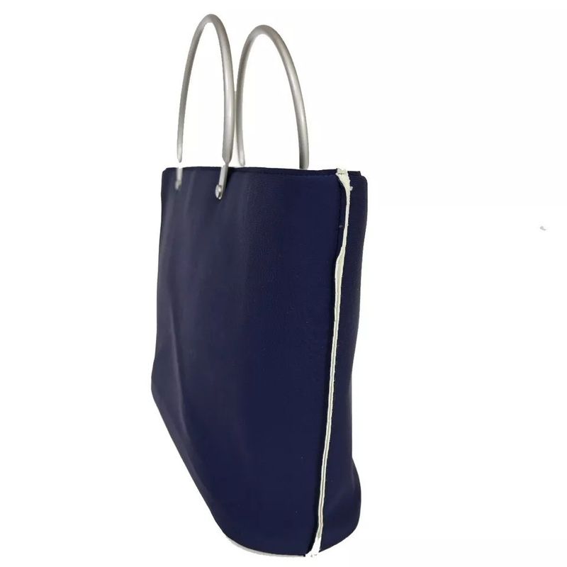 Chanel Handbag CC Coco Mark Polyester Silver Navy 35bs017